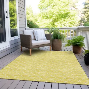 10' X 14' Yellow And Ivory Geometric Washable Indoor Outdoor Area Rug