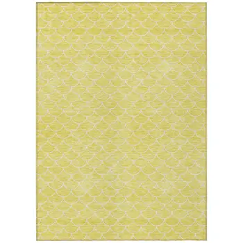 10' X 14' Yellow And Ivory Geometric Washable Indoor Outdoor Area Rug
