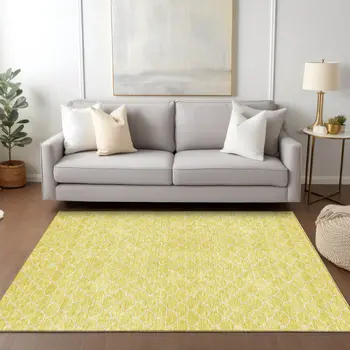 10' X 14' Yellow And Ivory Geometric Washable Indoor Outdoor Area Rug