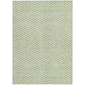 3' X 5' Artichoke Green And Ivory Chevron Washable Indoor Outdoor Area Rug