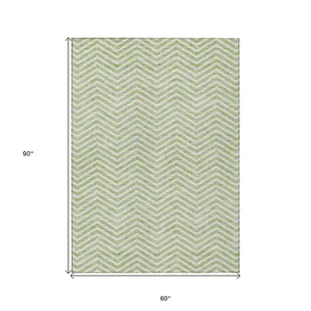 5' X 8' Artichoke Green And Ivory Chevron Washable Indoor Outdoor Area Rug