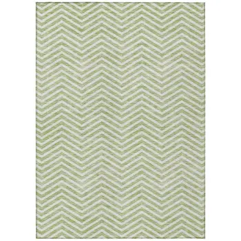 5' X 8' Artichoke Green And Ivory Chevron Washable Indoor Outdoor Area Rug