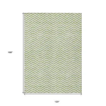 10' X 14' Artichoke Green And Ivory Chevron Washable Indoor Outdoor Area Rug