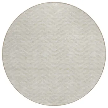 8' Beige And Gray Round Chevron Washable Indoor Outdoor Area Rug