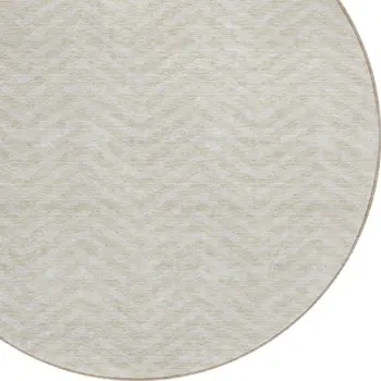 8' Beige And Gray Round Chevron Washable Indoor Outdoor Area Rug