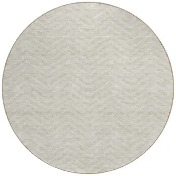 8' Beige And Gray Round Chevron Washable Indoor Outdoor Area Rug
