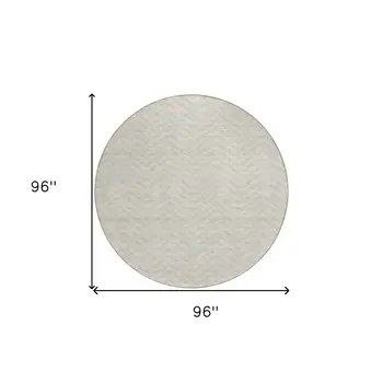 8' Beige And Gray Round Chevron Washable Indoor Outdoor Area Rug