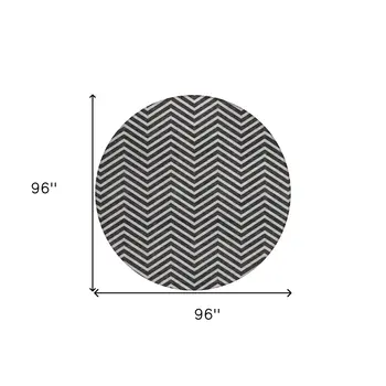 8' Black And Ivory Round Chevron Washable Indoor Outdoor Area Rug