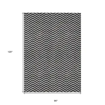 8' X 10' Black And Ivory Chevron Washable Indoor Outdoor Area Rug