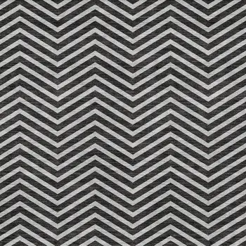 8' X 10' Black And Ivory Chevron Washable Indoor Outdoor Area Rug