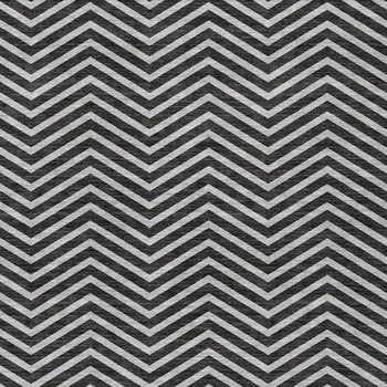 9' X 12' Black And Ivory Chevron Washable Indoor Outdoor Area Rug
