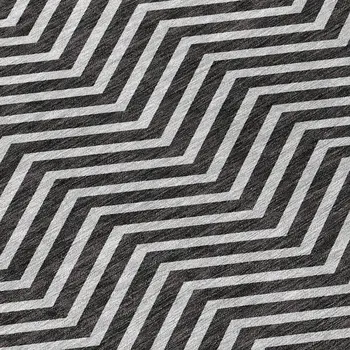9' X 12' Black And Ivory Chevron Washable Indoor Outdoor Area Rug
