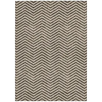 3' X 5' Brown And Beige Chevron Washable Indoor Outdoor Area Rug
