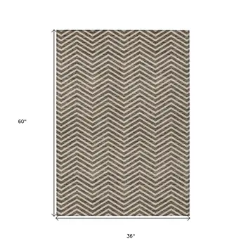 3' X 5' Brown And Beige Chevron Washable Indoor Outdoor Area Rug