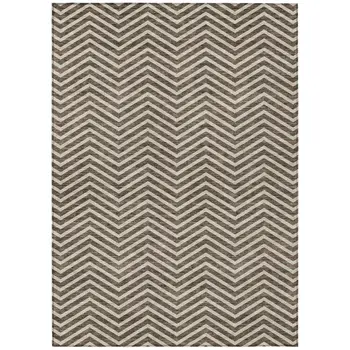 3' X 5' Brown And Beige Chevron Washable Indoor Outdoor Area Rug