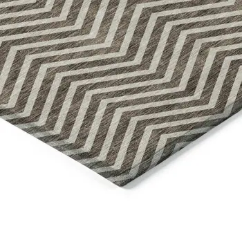 3' X 5' Brown And Beige Chevron Washable Indoor Outdoor Area Rug