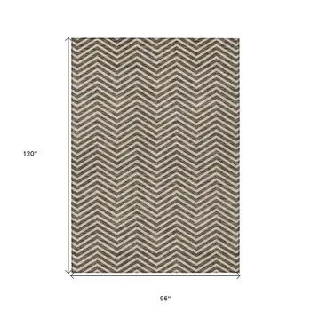 8' X 10' Brown And Beige Chevron Washable Indoor Outdoor Area Rug