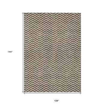 9' X 12' Brown And Beige Chevron Washable Indoor Outdoor Area Rug