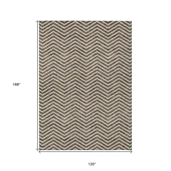 10' X 14' Brown And Beige Chevron Washable Indoor Outdoor Area Rug
