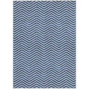 3' X 5' Blue And Ivory Chevron Washable Indoor Outdoor Area Rug