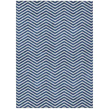 5' X 8' Blue And Ivory Chevron Washable Indoor Outdoor Area Rug