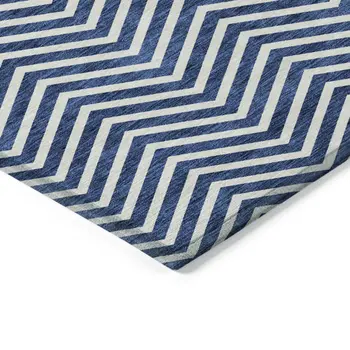 5' X 8' Blue And Ivory Chevron Washable Indoor Outdoor Area Rug