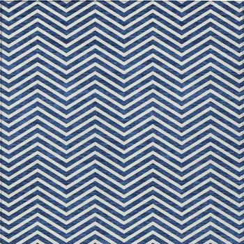 10' X 14' Blue And Ivory Chevron Washable Indoor Outdoor Area Rug