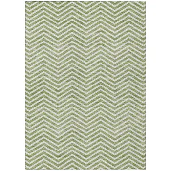 3' X 5' Green And Ivory Chevron Washable Indoor Outdoor Area Rug