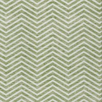 5' X 8' Green And Ivory Chevron Washable Indoor Outdoor Area Rug