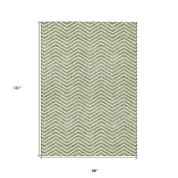8' X 10' Green And Ivory Chevron Washable Indoor Outdoor Area Rug