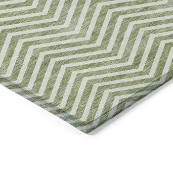 9' X 12' Green And Ivory Chevron Washable Indoor Outdoor Area Rug