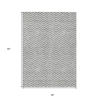 3' X 5' Gray And Ivory Chevron Washable Indoor Outdoor Area Rug