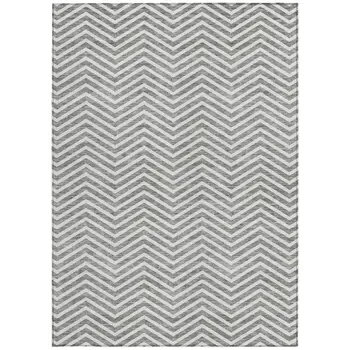 5' X 8' Gray And Ivory Chevron Washable Indoor Outdoor Area Rug