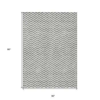 5' X 8' Gray And Ivory Chevron Washable Indoor Outdoor Area Rug