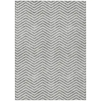 10' X 14' Gray And Ivory Chevron Washable Indoor Outdoor Area Rug