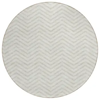 8' Ivory And Beige Round Chevron Washable Indoor Outdoor Area Rug