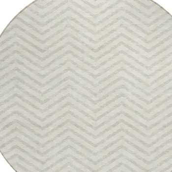 8' Ivory And Beige Round Chevron Washable Indoor Outdoor Area Rug