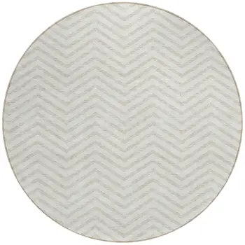 8' Ivory And Beige Round Chevron Washable Indoor Outdoor Area Rug