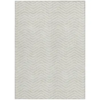 8' X 10' Ivory And Beige Chevron Washable Indoor Outdoor Area Rug