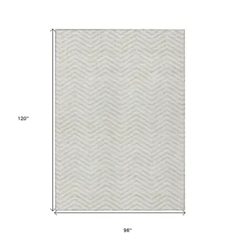 8' X 10' Ivory And Beige Chevron Washable Indoor Outdoor Area Rug