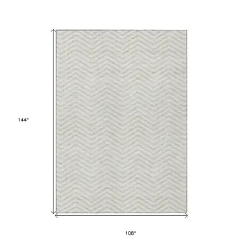 9' X 12' Ivory And Beige Chevron Washable Indoor Outdoor Area Rug