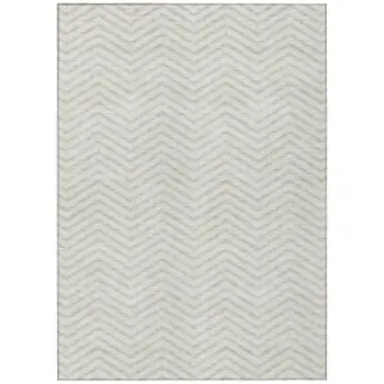 9' X 12' Ivory And Beige Chevron Washable Indoor Outdoor Area Rug
