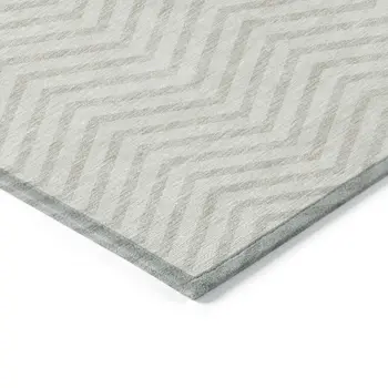10' X 14' Ivory And Beige Chevron Washable Indoor Outdoor Area Rug