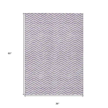 3' X 5' Lilac And Ivory Chevron Washable Indoor Outdoor Area Rug