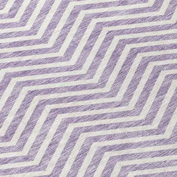 3' X 5' Lilac And Ivory Chevron Washable Indoor Outdoor Area Rug