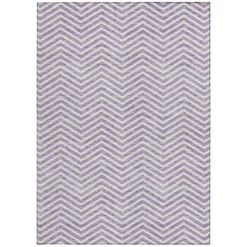 9' X 12' Lilac And Ivory Chevron Washable Indoor Outdoor Area Rug