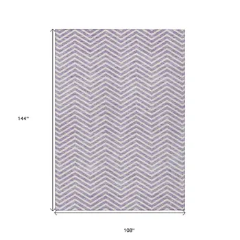9' X 12' Lilac And Ivory Chevron Washable Indoor Outdoor Area Rug