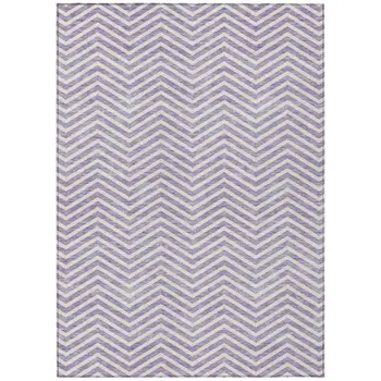 9' X 12' Lilac And Ivory Chevron Washable Indoor Outdoor Area Rug