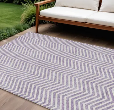 10' X 14' Lilac And Ivory Chevron Washable Indoor Outdoor Area Rug