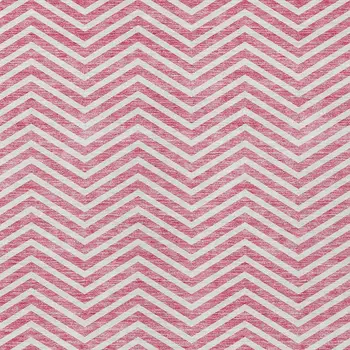 3' X 5' Pink And Ivory Chevron Washable Indoor Outdoor Area Rug